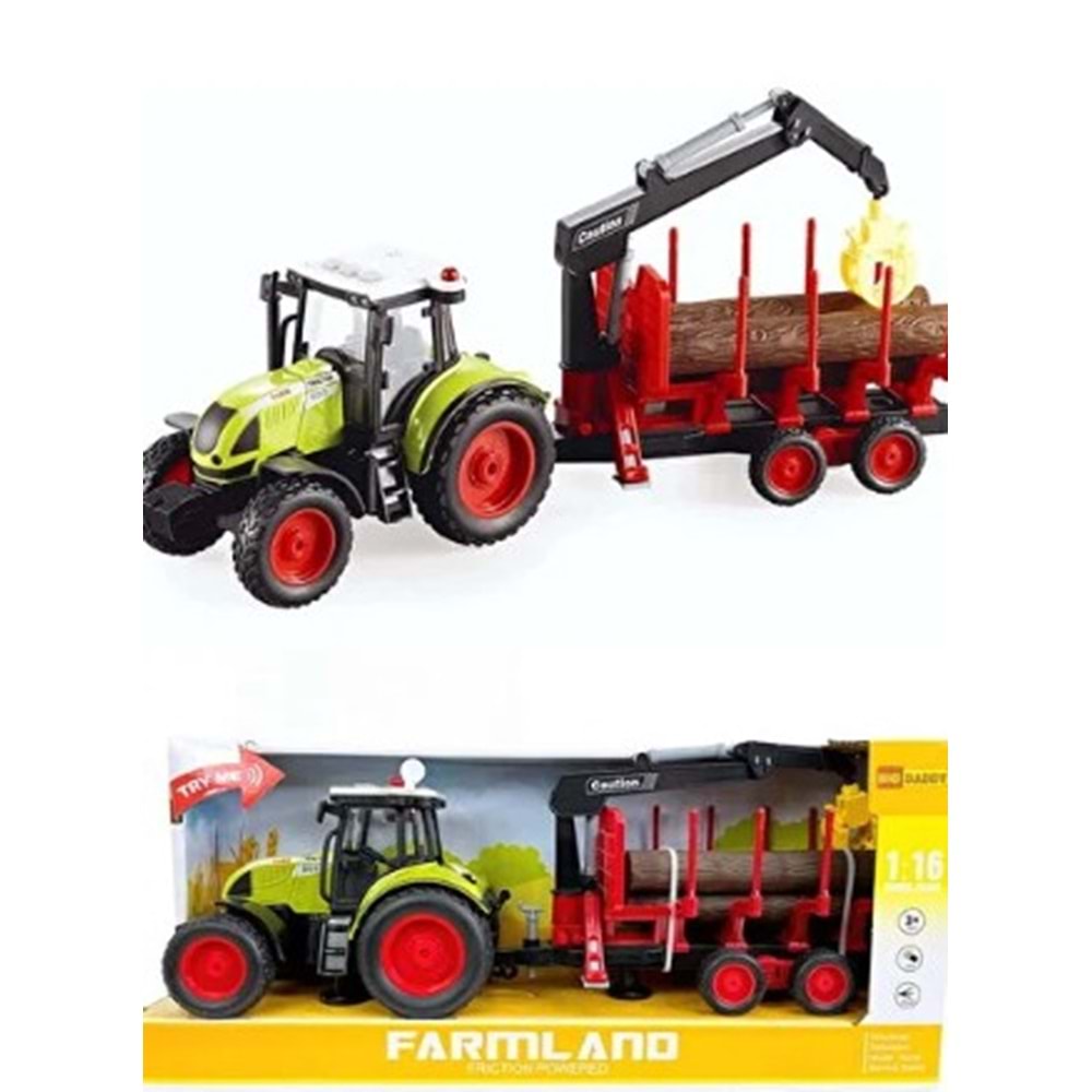 CEREN IŞIKLI VE SESLİ VİNÇLİ RÖMORKLU TRAKTÖR 1:16