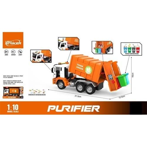 CEREN SESLİ VE PİLLİ ÇÖP KAMYONU TURUNCU 1:10